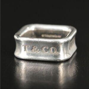 Tiffany & Co. 1837 Sterling Silver Square Ring 925 Size 6 Luxury Jewelry